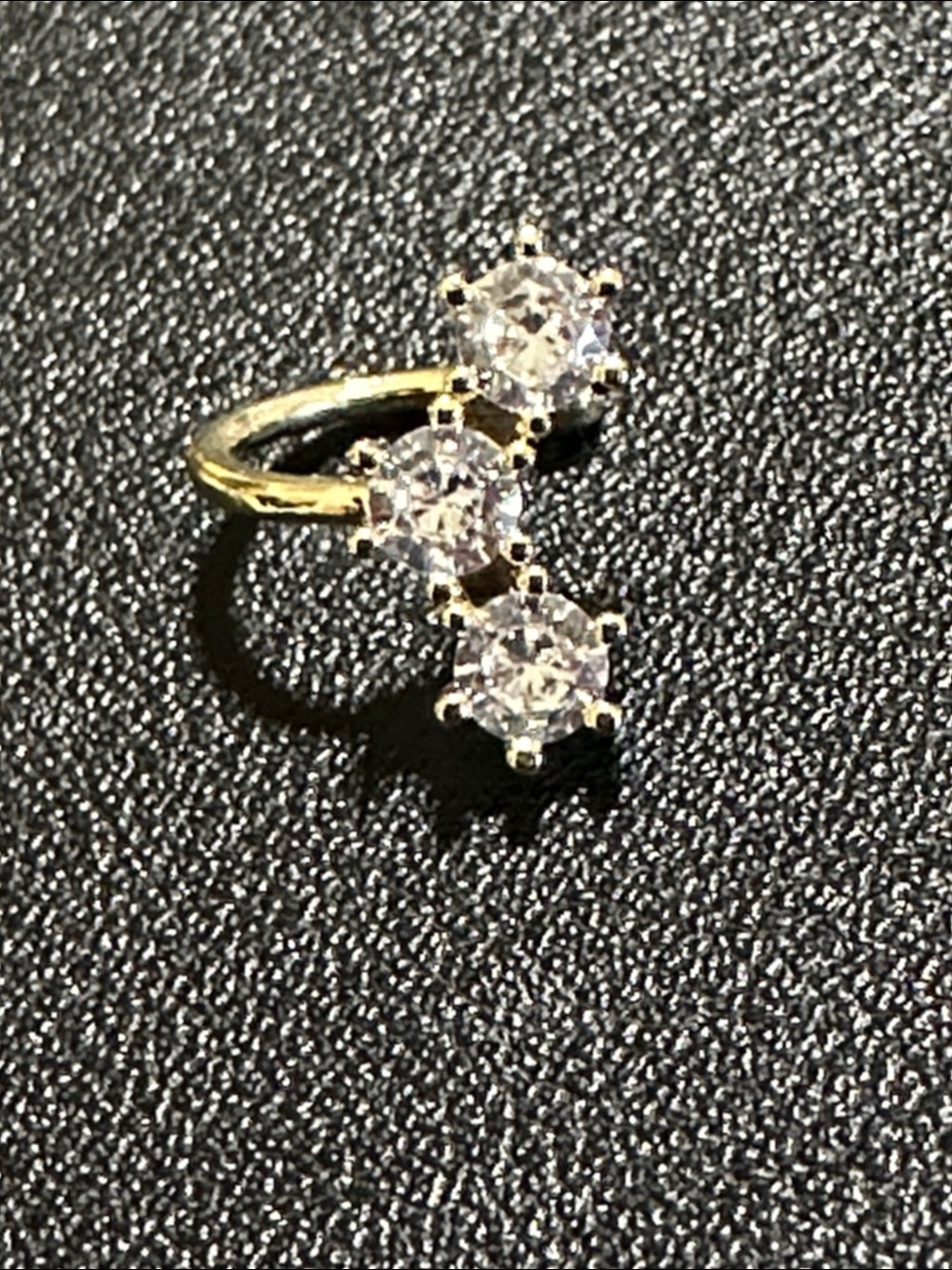 Beautiful Dainty Gold Tone Three-Stone Curved Nose Ring